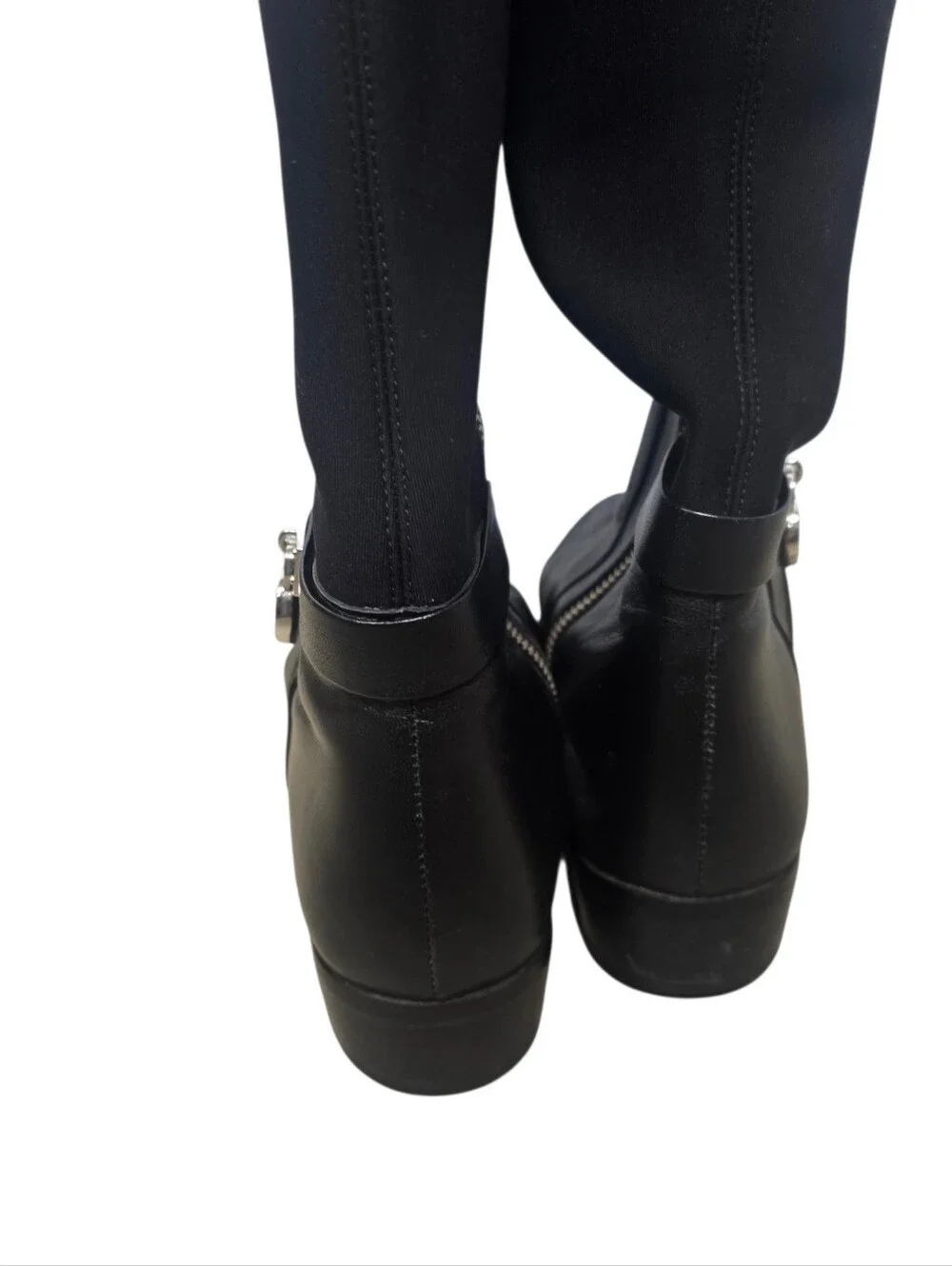 MICHAEL KORS Hamilton Stretch Black Leather Boots Knee High Riding Zip Size 6M